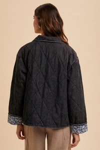 Annie Wear Quilted Printed Lining Snap Down Denim Jacket - Brittney MADE