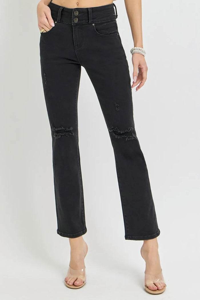 RISEN Full Size High Rise Wide Waistband Ankle Bootcut Jeans - Brittney MADE