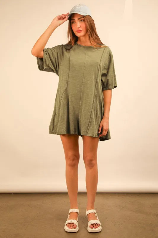 VERY J Mineral Washed Oversized Knit Comfy Romper - Brittney MADE