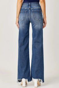 Risen Full Size High Rise Frayed Hem Wide Leg Jeans - Brittney MADE