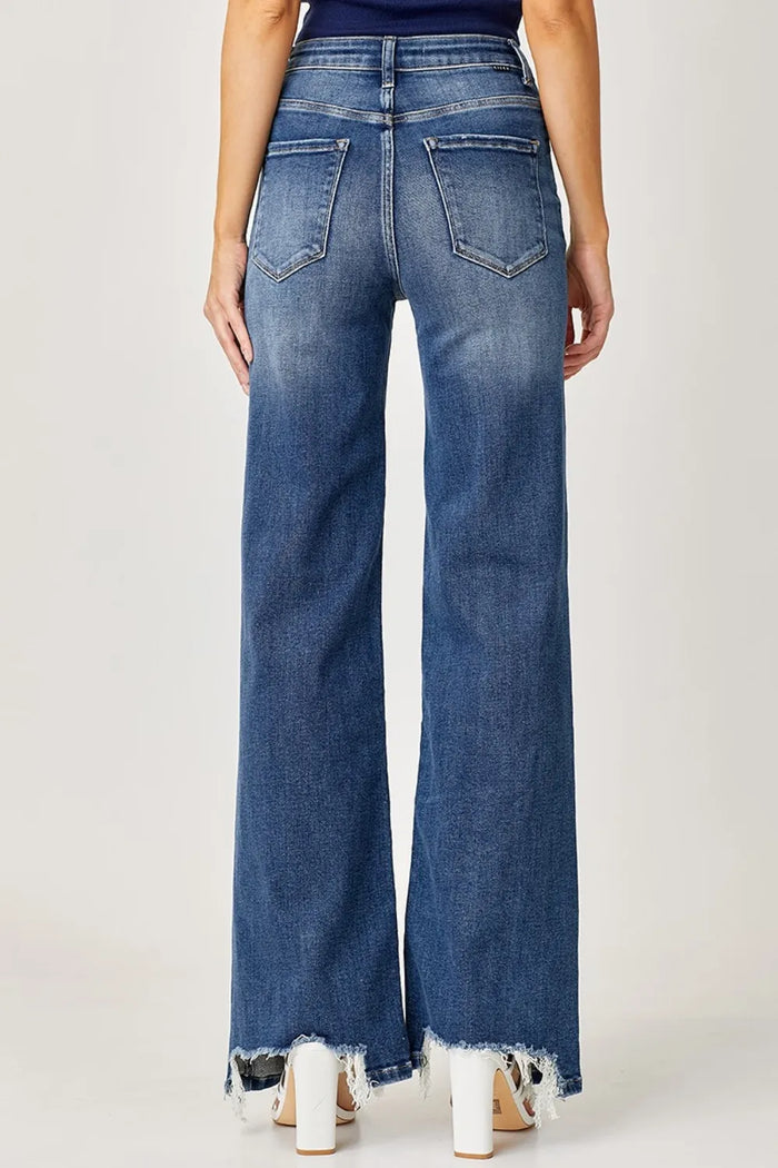 Risen Full Size High Rise Frayed Hem Wide Leg Jeans - Brittney MADE