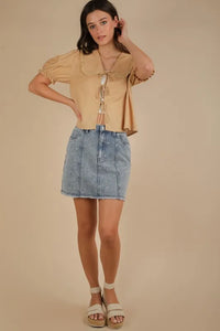 VERY J Bow Printed Casual Denim Mini Skirt - Brittney MADE