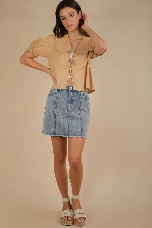 VERY J Bow Printed Casual Denim Mini Skirt - Brittney MADE