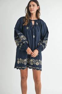 MABLE Embroidered Long Sleeve Peasant Mini Dress - Brittney MADE