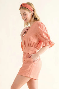 And The Why Flounce Sleeves Romper with Belt - Brittney MADE