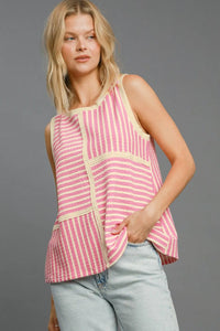 Umgee Round Neck Texture Striped Tank - Brittney MADE