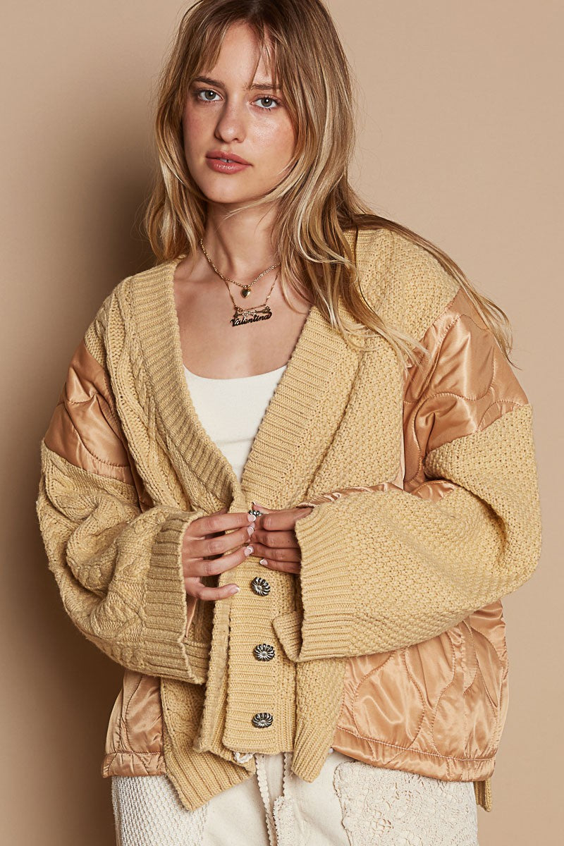 POL Quilting Patch Button Up Cable Knit Jacket - Brittney MADE