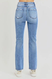RISEN Full Size Distressed High-Rise Ankle Straight Jeans - Brittney MADE
