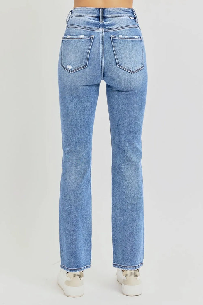 RISEN Full Size Distressed High-Rise Ankle Straight Jeans - Brittney MADE