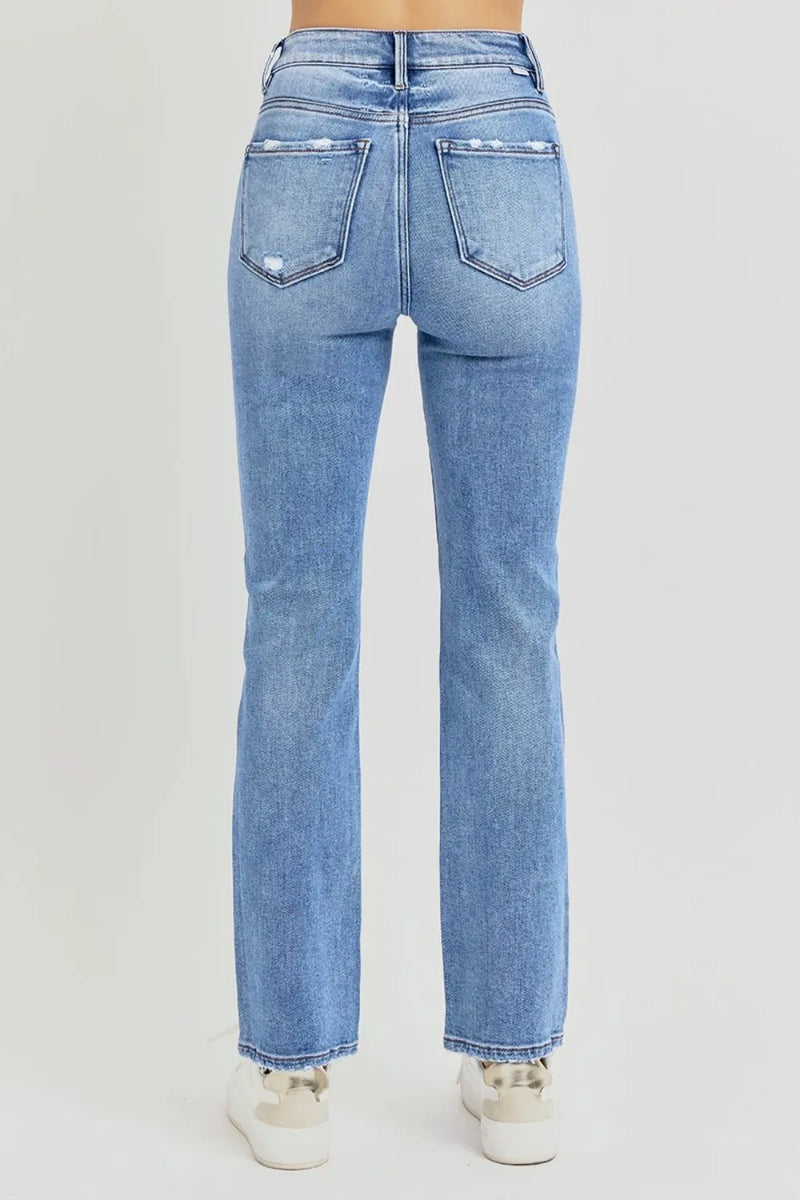 RISEN Full Size Distressed High-Rise Ankle Straight Jeans - Brittney MADE