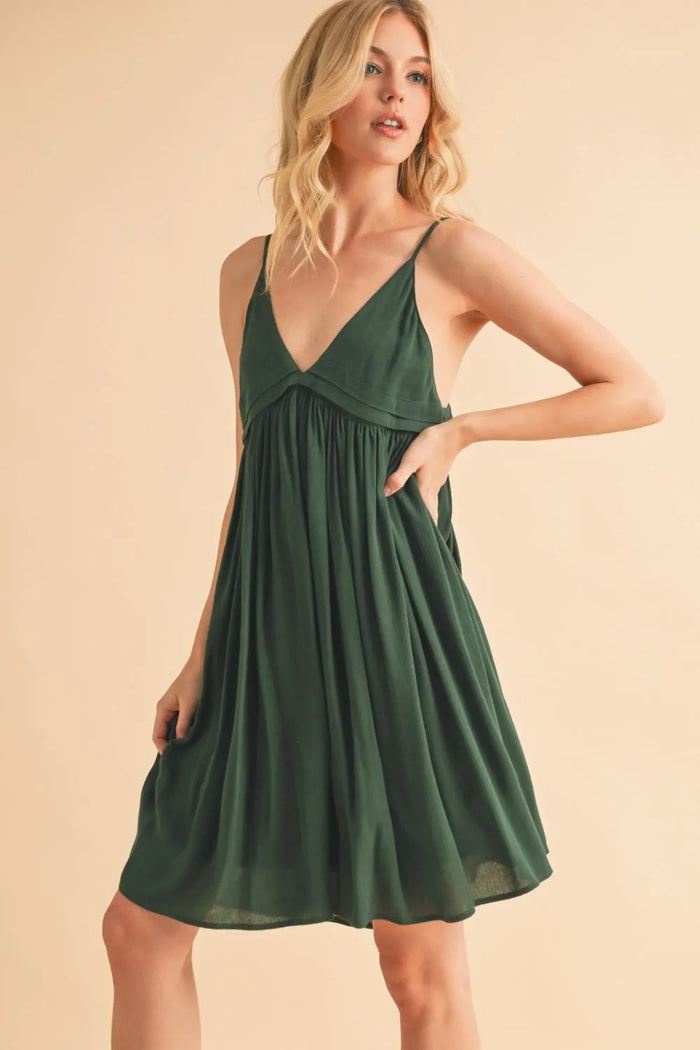 Aemi + Co Ruched Plunge Mini Cami Dress - Brittney MADE