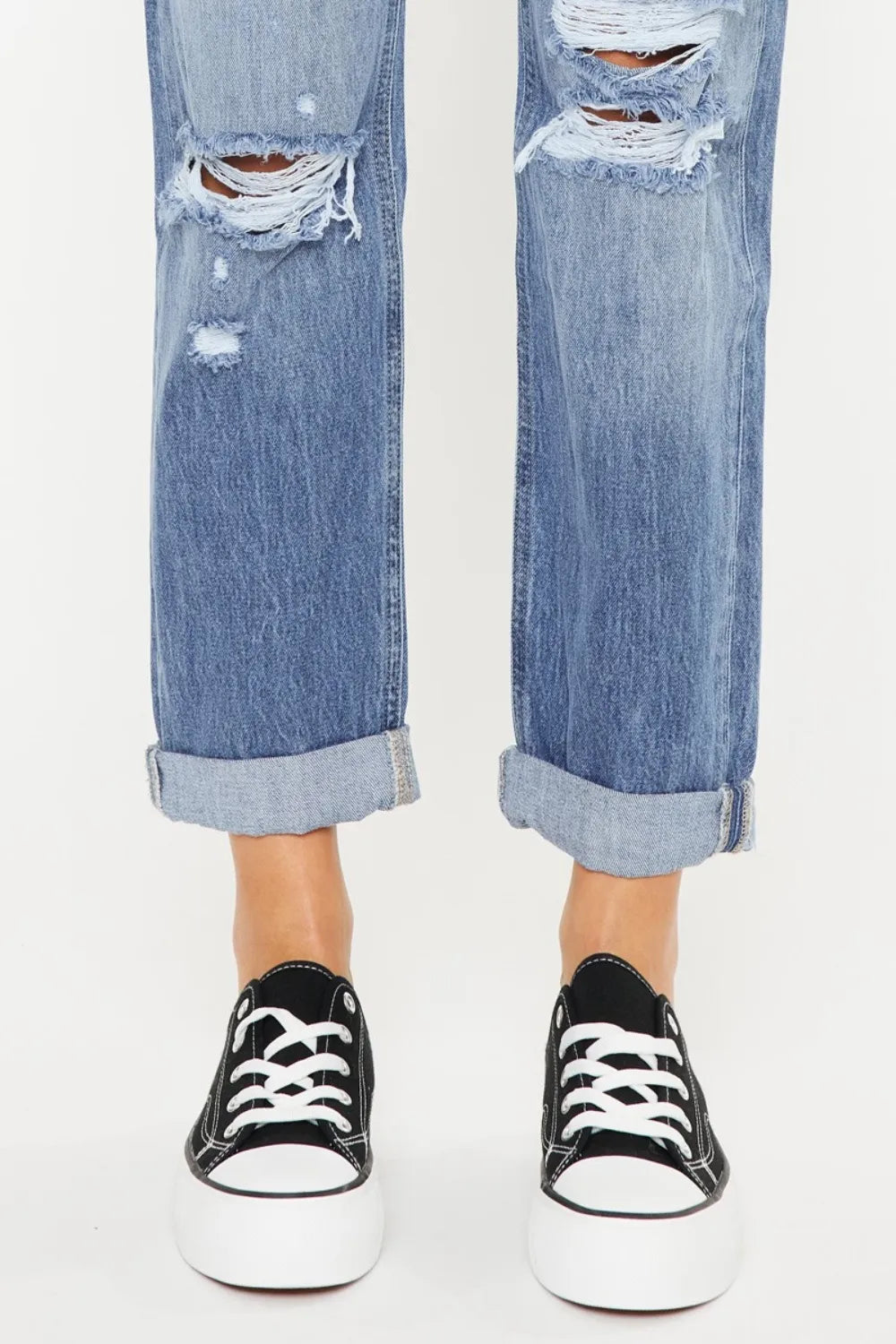 Kancan Mid Rise Distressed Straight Jeans - Brittney MADE