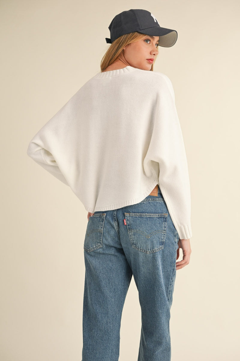 Mable Round Neck Dolman Sleeve Cropped Sweater - Brittney MADE