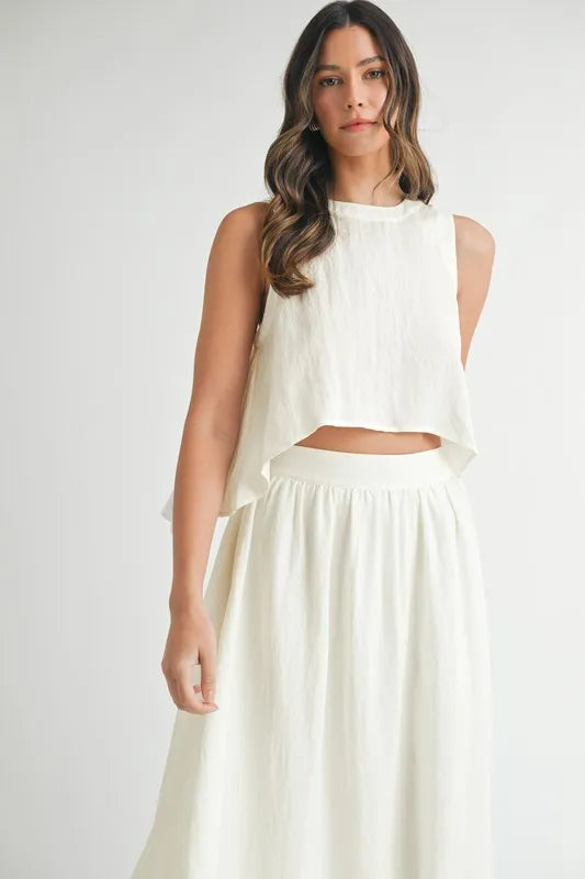 MABLE Wrinkled Round Neck Swing Top and Skirt Set - Brittney MADE