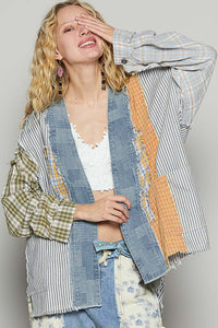 POL Raw Edge Plaid & Striped Open Front Cardigan - Brittney MADE