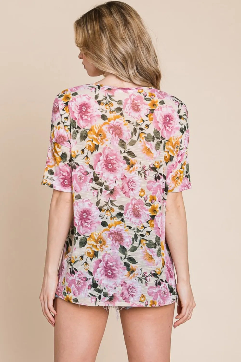 BOMBOM Floral Round Neck T-Shirt - Brittney MADE