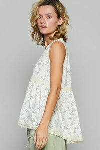 POL Lace Detail Floral V-Neck Sleeveless Top - Brittney MADE