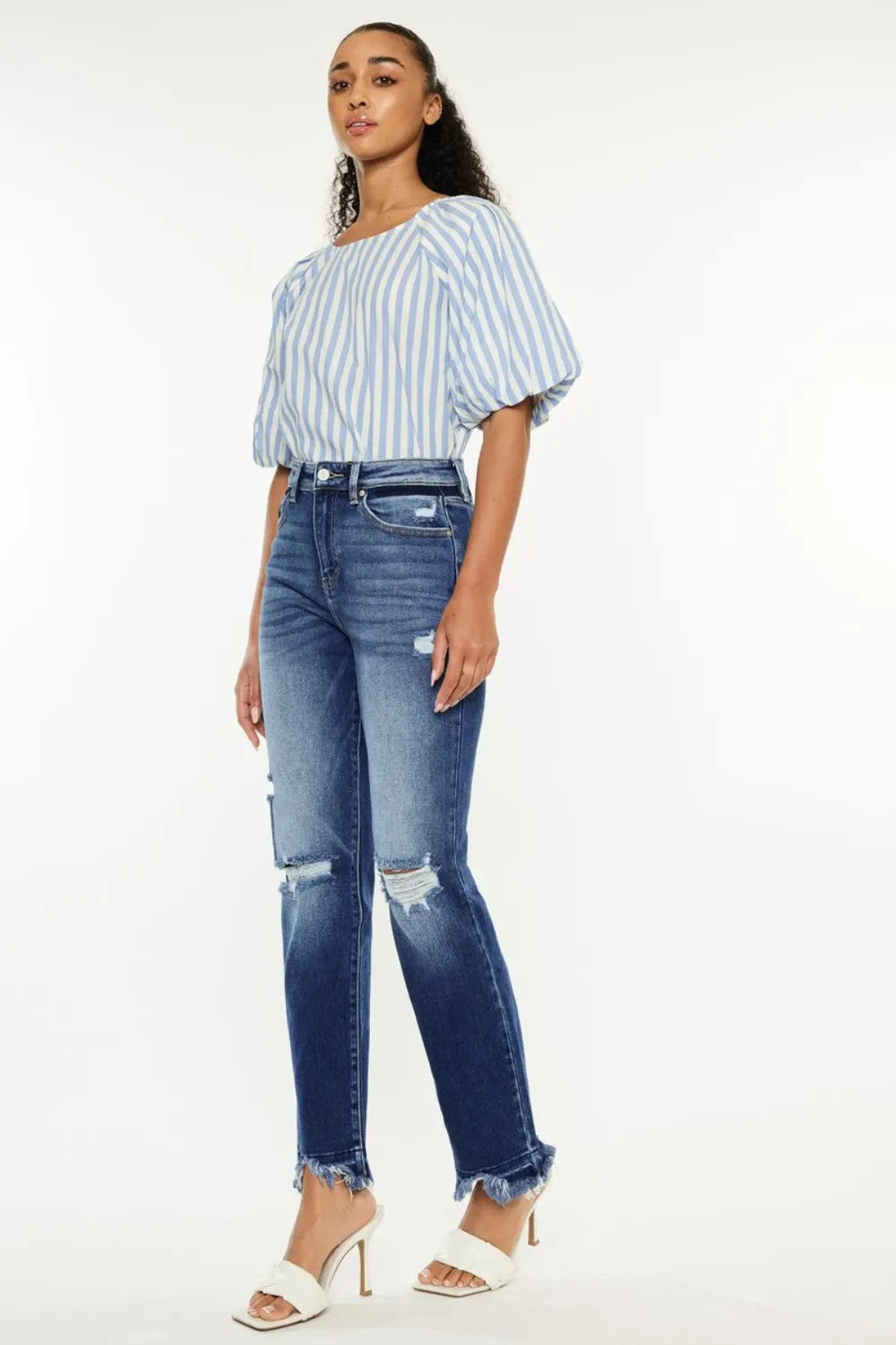 Kancan High Rise Distressed Slim Straight Jeans - Brittney MADE