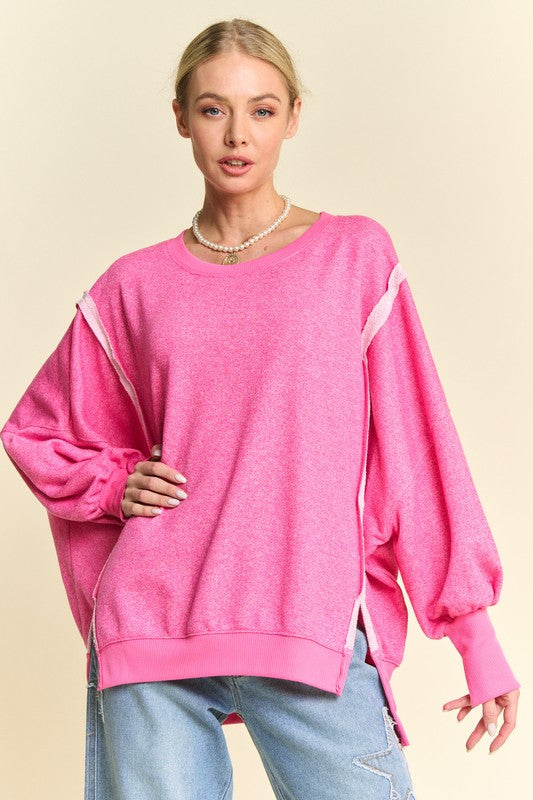 Davi & Dani Side Slit High-Low Lantern Sleeve Knit Top - Brittney MADE
