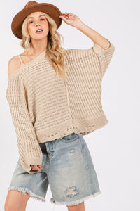 SAGE + FIG Distressed Asymmetrical Open Stitch Sweater - Brittney MADE