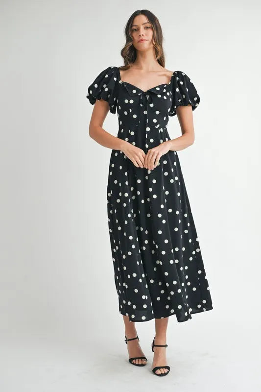MABLE Polka Dot Puff Sleeve Midi Dress - Brittney MADE