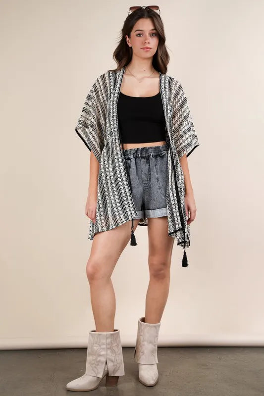 VERY J Striped Poncho Boho Cardigan - Brittney MADE