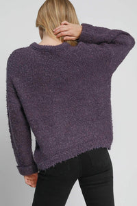 Umgee Full Size Round Neck Long Sleeve Boucle Sweater Plus Size - Brittney MADE