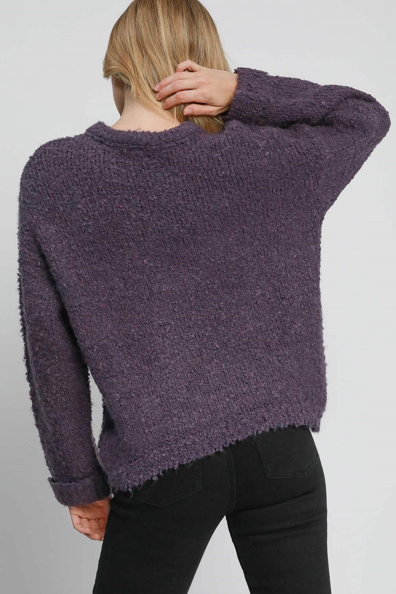 Umgee Full Size Round Neck Long Sleeve Boucle Sweater Plus Size - Brittney MADE