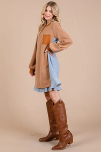 Ces Femme Striped Patchwork Round Neck Terry Sweatshirt Dress - Brittney MADE
