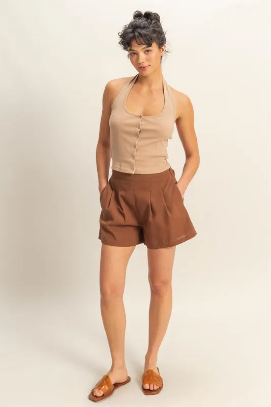 HYFVE Halter Neck Buttoned Washed Top - Brittney MADE