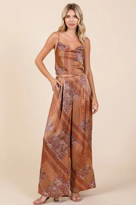 Mittoshop Paisley Patchwork Print Satin Cowl Neck Crop Cami - Brittney MADE