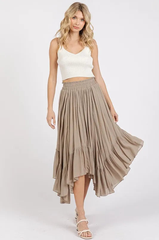 Mittoshop Handkerchief Hem Elastic Waist Pocket Midi Skirt - Brittney MADE