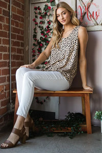 Heimish Full Size Front Button Animal Print Sleeveless Top Plus Size - Brittney MADE