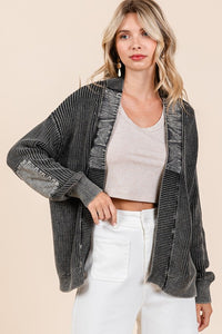 Mittoshop Contrast Patch Open Front Mineral Wash Cardigan - Brittney MADE