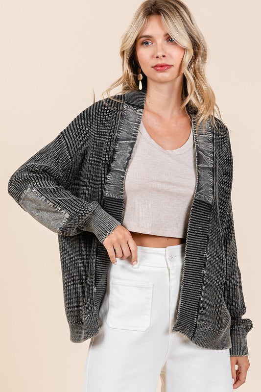 Mittoshop Contrast Patch Open Front Mineral Wash Cardigan - Brittney MADE