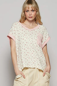 POL Floral V-Neck Short Sleeve T-Shirt - Brittney MADE