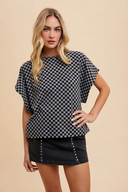 Annie Wear Checkered Round Neck Short Sleeve T-Shirt - Brittney MADE