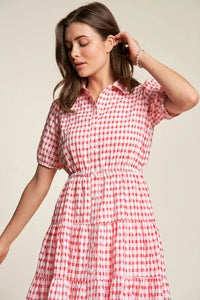 Davi & Dani Puff Short Sleeve Ruffle Shirt Dress - Brittney MADE