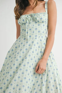 MABLE Floral Print Bustier Back Lace Up Midi Dress - Brittney MADE
