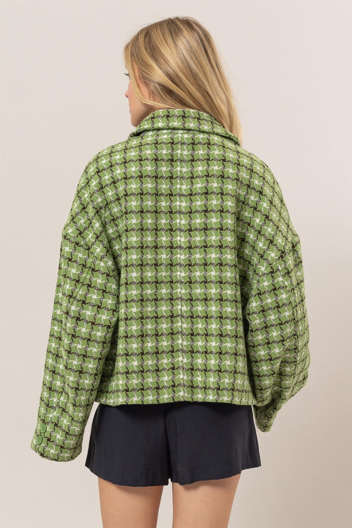 HYFVE Tweed Plaid Button Up Collared Neck Jacket - Brittney MADE