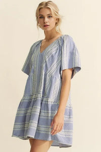 Davi & Dani Embroidered Stripe Ruffled Gingham Mini Dress - Brittney MADE
