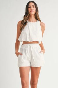 MABLE Eyelet Bubble Hem Sleeveless Top and Shorts Set - Brittney MADE