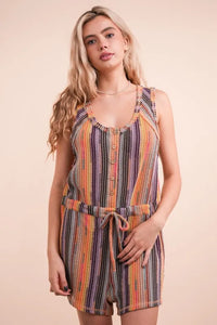 VERY J Crochet Multi Color Striped Casual Summer Romper - Brittney MADE