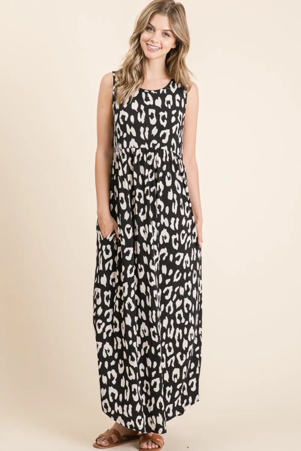 BOMBOM Leopard Maxi Dress with Pockets - Brittney MADE