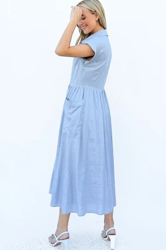 And The Why Cap Sleeve Front Pockets Shirt Dress - Brittney MADE