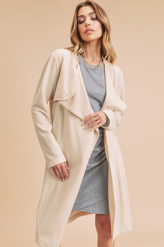 Aemi + Co Open Front Long Sleeve Longline Coat - Brittney MADE
