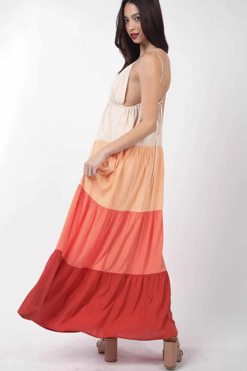 VERY J Color Block Tiered Maxi Cami Dress - Brittney MADE
