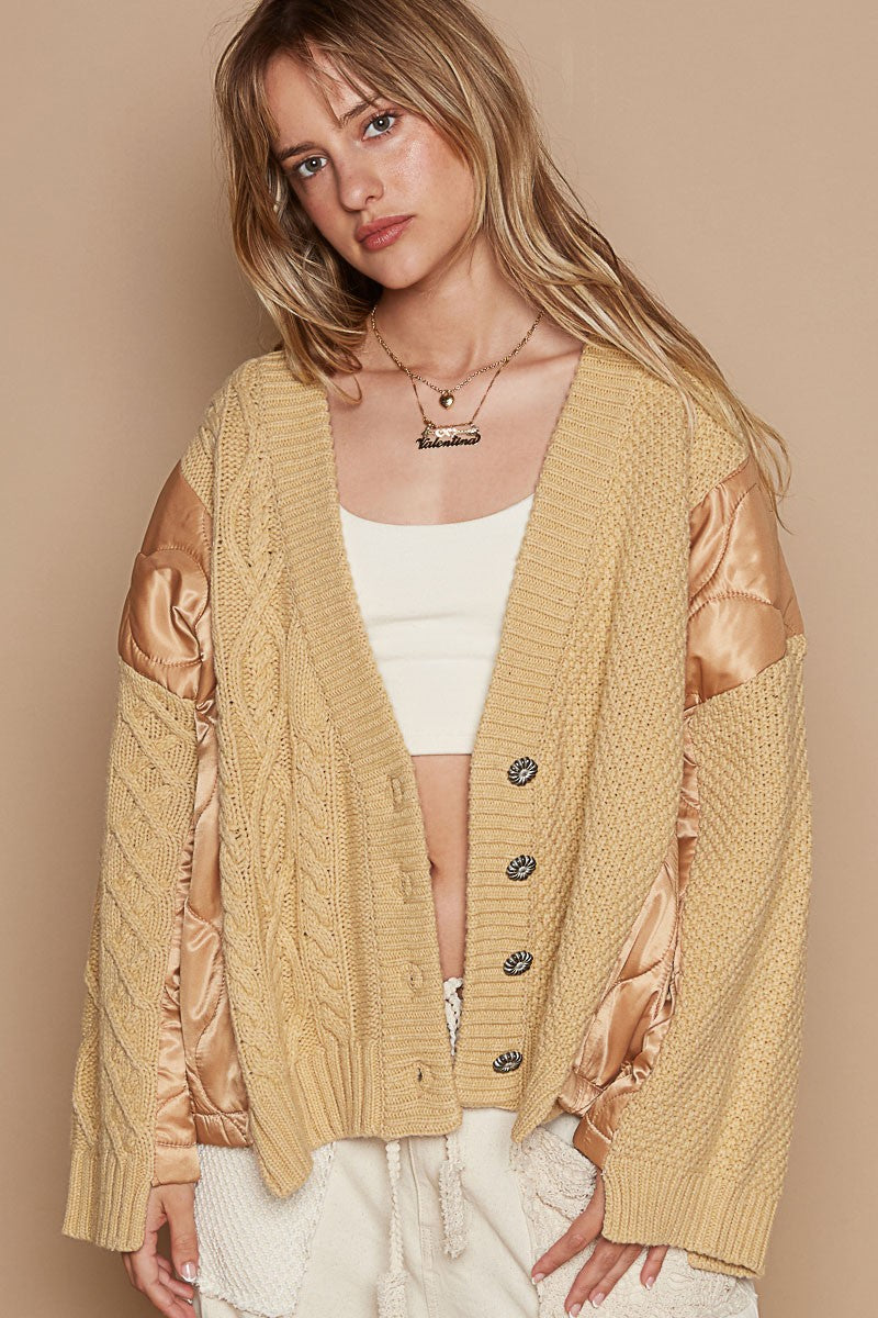 POL Quilting Patch Button Up Cable Knit Jacket - Brittney MADE