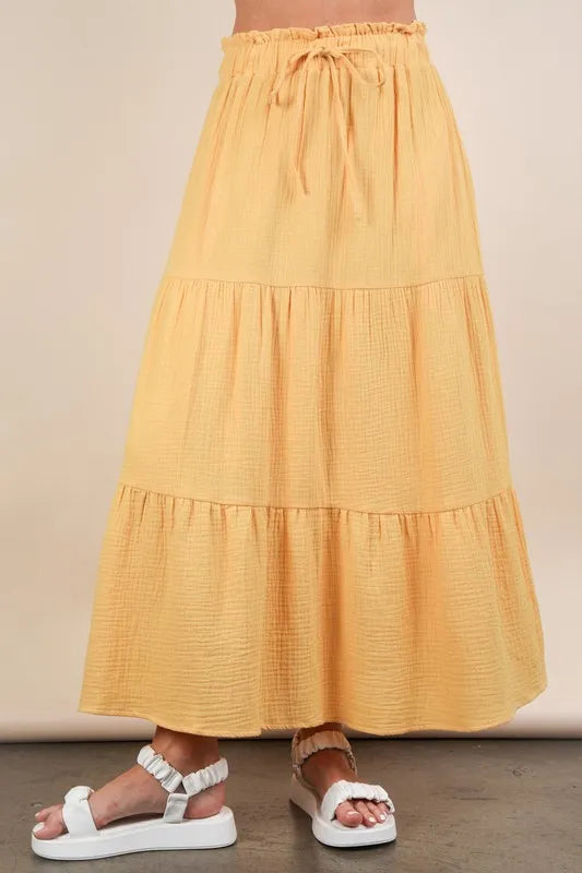 VERY J Elastic Waist Tiered Maxi Skirt - Brittney MADE