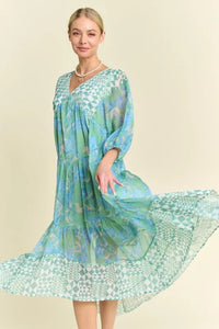 Davi & Dani Geo and Floral Print Mixed Tiered Dress - Brittney MADE